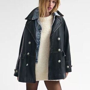Free People Top Notch leather pea coat